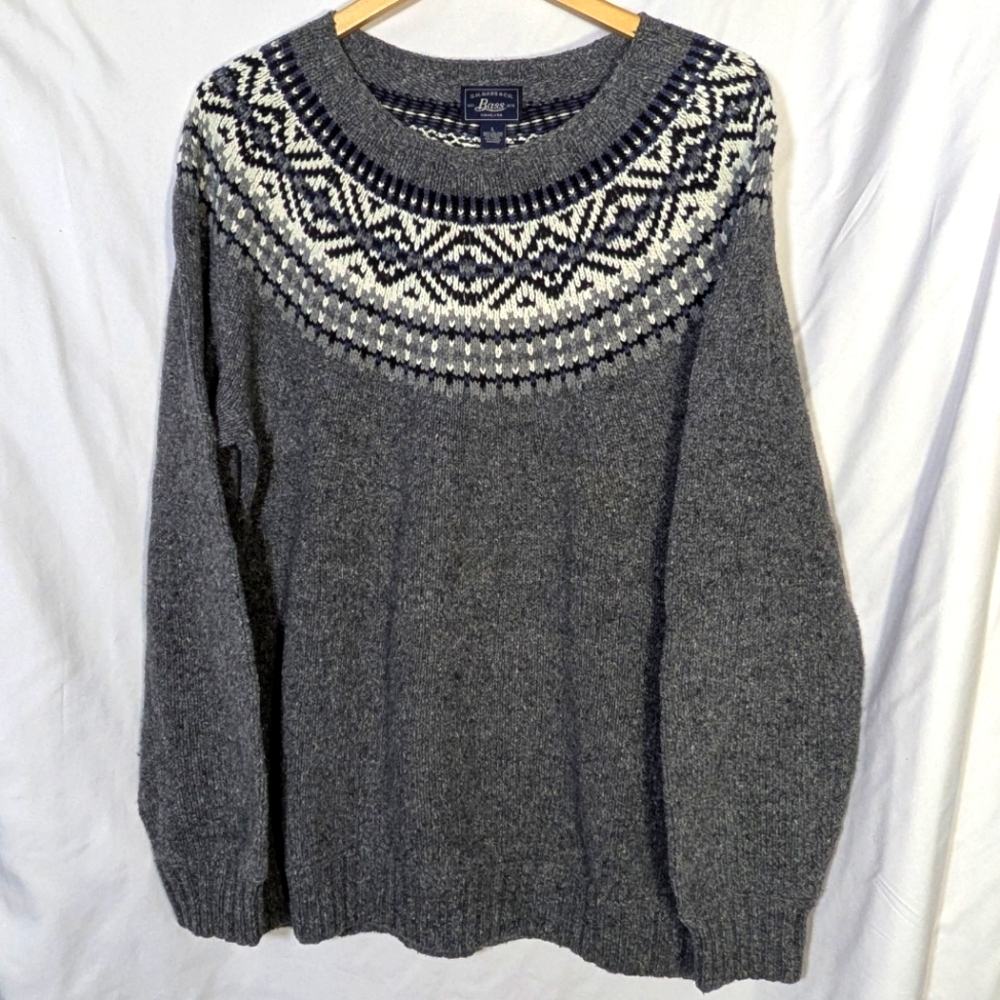 Men's Bass Crewneck‎ Fair Isle Sweater, Cotton-Blend, Warm, Winter, Sz L